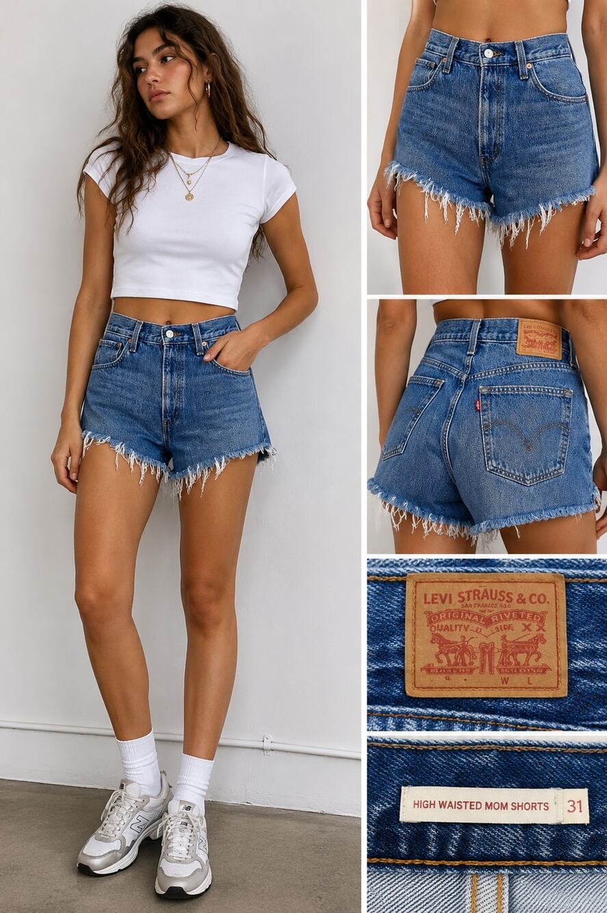 Levi’s High Waisted Mom Shorts 31 Blue Denim Cutoff Raw Hem Jean Shorts